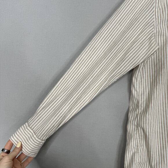 BOSS Shirt Mens Large White Striped Slim Fit Linen Blend Button Up Prep Nautical - Picture 4 of 16